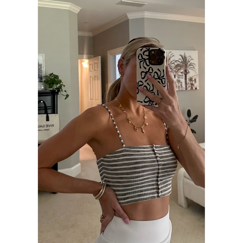 Privacy please striped button crop top